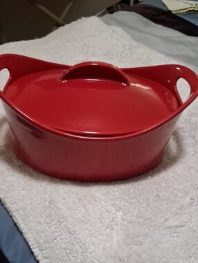 Rachael Ray Red Covered Ceramic Casserole with Side Handles